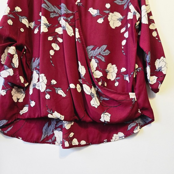 West Kei Burgundy Floral Wrap Style Blouse Top Plus Size XL - Picture 2 of 9